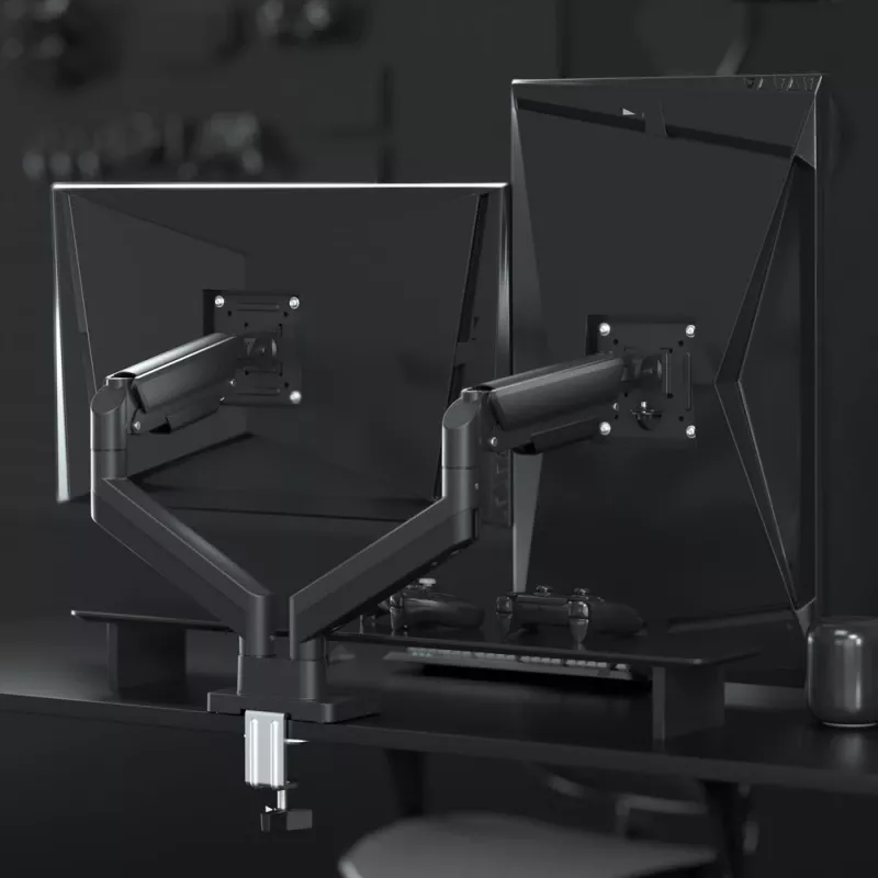 GEMBIRD Schreibtischmontierter verstellbarer Doppelmonitorarm 17-32 Zoll, Schwarz