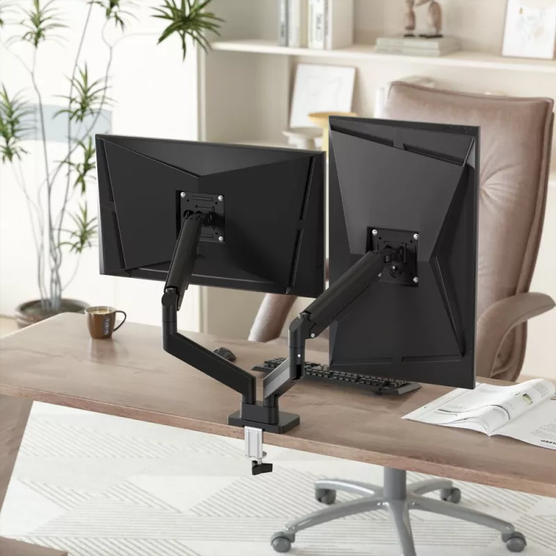 GEMBIRD Schreibtischmontierter verstellbarer Doppelmonitorarm 17-32 Zoll, Schwarz