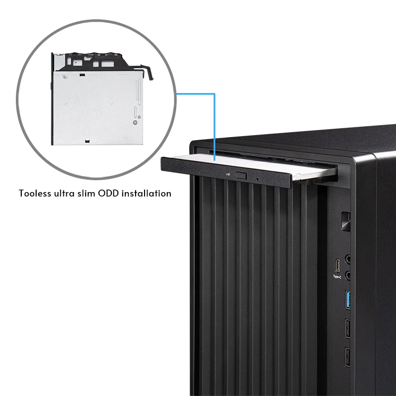 PC-Gehäuse CHIEFTEC BS-20B-OP Midi Tower, schwarz, microATX/Mini-ITX, 2x 3,5 Zoll, max. GPU 27 cm, 1x 5,25 Zoll Schacht, USB-C