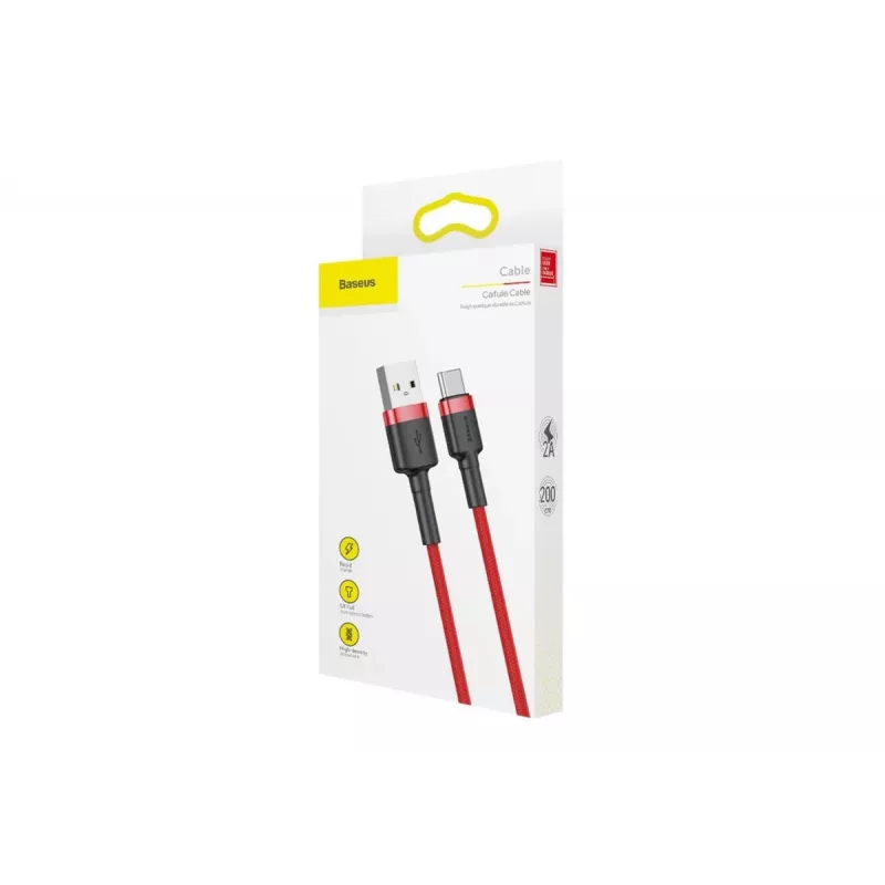 BASEUS Geflochtenes Cafule Schnellladekabel – USB Typ-A auf Typ-C 2 A – 2 m – Rot (Nylon)