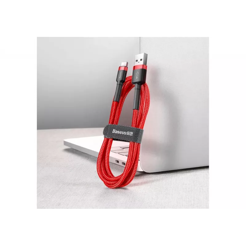 BASEUS Geflochtenes Cafule Schnellladekabel – USB Typ-A auf Typ-C 2 A – 2 m – Rot (Nylon)
