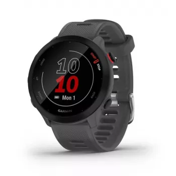 Smartwatch GARMIN Forerunner 55, rund 42 mm Gehäuse, grau, Silikonarmband, GPS/GLONASS/Galileo, 5 ATM Wasserdichtigkeit