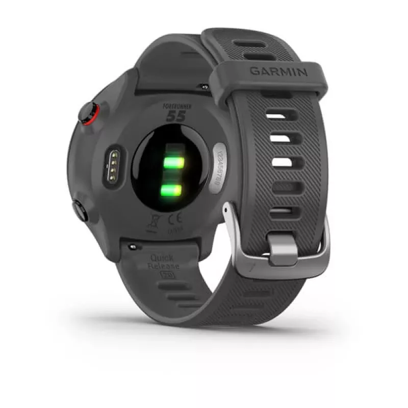 Smartwatch GARMIN Forerunner 55, rund 42 mm Gehäuse, grau, Silikonarmband, GPS/GLONASS/Galileo, 5 ATM Wasserdichtigkeit