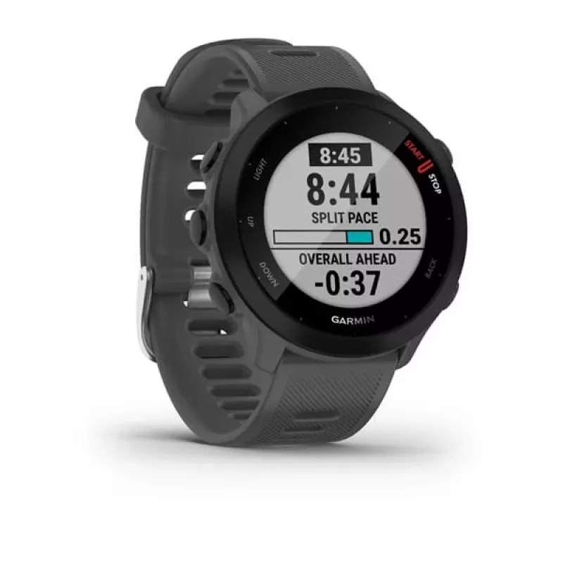 Smartwatch GARMIN Forerunner 55, rund 42 mm Gehäuse, grau, Silikonarmband, GPS/GLONASS/Galileo, 5 ATM Wasserdichtigkeit