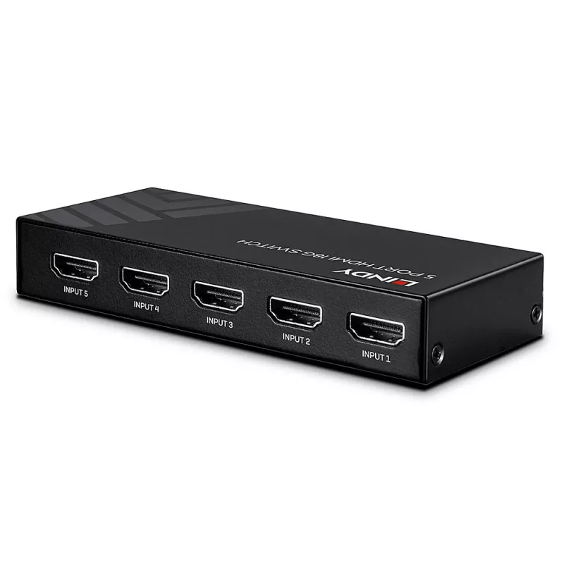 Lindy 5 Port HDMI 18G Switch, HDMI, Metall, Schwarz, 18 Gbit/s, RF, 4K Ultra HD
