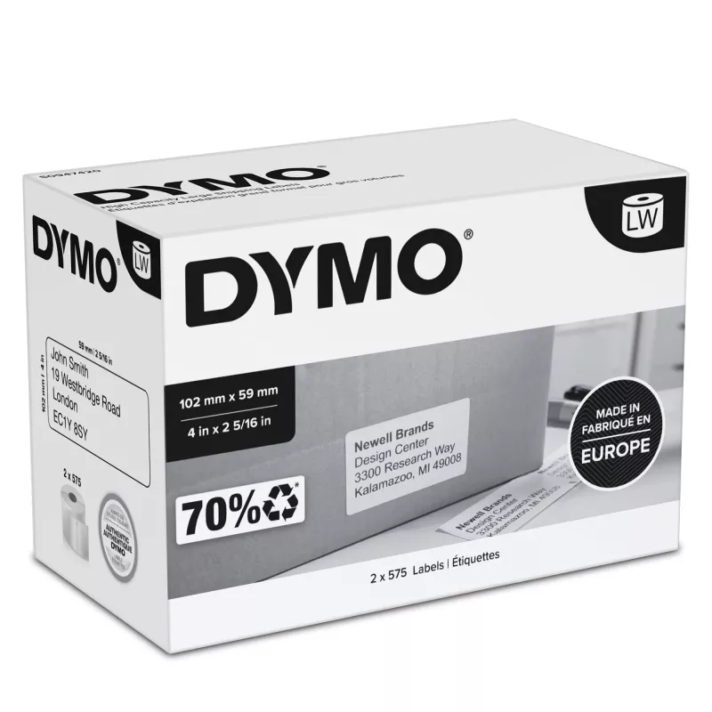 DYMO Authentic LabelWriter Hochkapazitäts-Versandetiketten | (59 mm x 102 mm) | 2 Rollen mit 575 leicht ablösbaren Etiketten (1.150 Versandetiketten) | Selbstklebend | für LabelWriter 4XL/5XL Etikettiergeräte