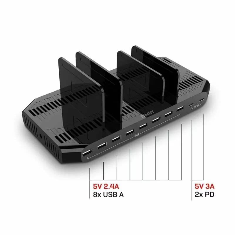 Lindy 120W 10-Port USB Ladestation