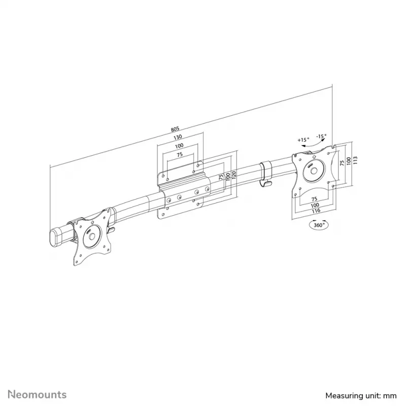 Neomounts FPMA-CB100Schwarz Dual-Querträger-Monitorarm-Adapter 10-27 Zoll
