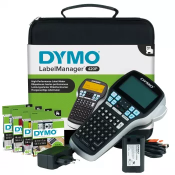 DYMO LabelManager 420P Hochleistungs-Labeldrucker-Set mit Akkubetrieb und tragbar | ABC-Tastatur mit 4 Rollen D1-Etiketten & Tragekoffer