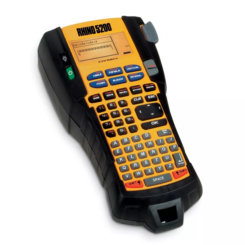 DYMO RHINO 5200 Industrie-Etikettendrucker | Beschriftungsgerät-Kit mit Koffer | Zeitsparende Schnelltasten, druckt schnell, langlebiges Beschriftungsgerät für Baustellen und anspruchsvolle Beschriftungsaufgaben (EU-Stecker Typ C)