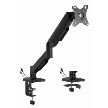 Gembird MA-DA1U-01 verstellbarer Tisch-Monitorarm mit USB-Anschlüssen, 17-32 Zoll (bis 81,3 cm), max. 9 kg, VESA 75x75/100x100, schwarz