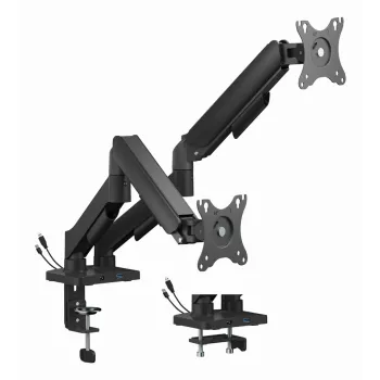 GEMBIRD Verstellbarer Tisch-Monitorarm für zwei Bildschirme mit USB-Anschlüssen, 43,2-81,3 cm (17-32 Zoll)