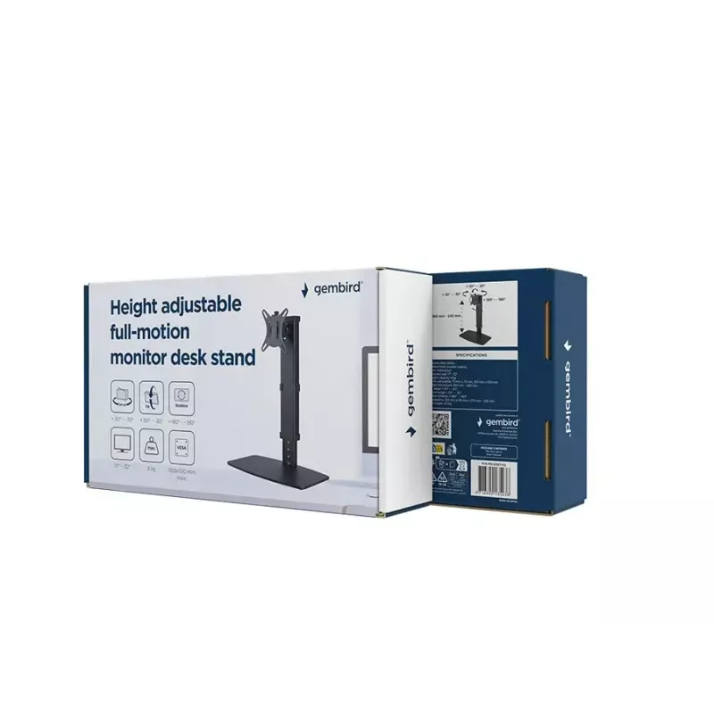 Monitor-Tischständer GEMBIRD MS-D1ST-02 — höhenverstellbar, vollbeweglich für 17–32 Zoll Bildschirme, max. 8 kg, VESA 75x75–100x100, schwarz