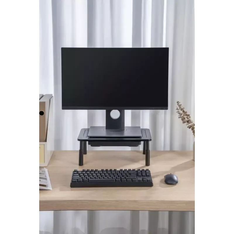 Monitorständer GEMBIRD MS-TABLE-D-01 — höhenverstellbarer Tischaufsatz mit 1 Schublade, Stahl, 140 mm Höhe, für 1 Display, 20 kg Tragkraft