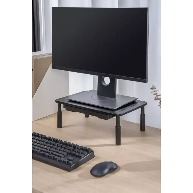Monitorständer GEMBIRD MS-TABLE-D-01 — höhenverstellbarer Tischaufsatz mit 1 Schublade, Stahl, 140 mm Höhe, für 1 Display, 20 kg Tragkraft