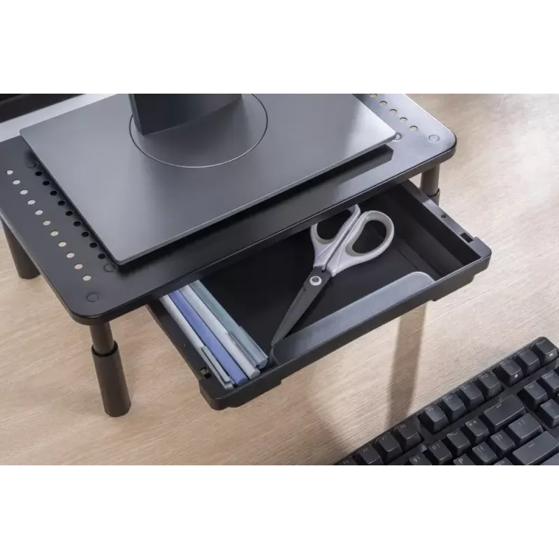 Monitorständer GEMBIRD MS-TABLE-D-01 — höhenverstellbarer Tischaufsatz mit 1 Schublade, Stahl, 140 mm Höhe, für 1 Display, 20 kg Tragkraft