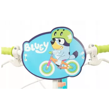 Kinderfahrrad Toimsa Bluey 12 Zoll — 12-Zoll-Rad, blau und limette, Vorder- und Hinterradbremse, Stützräder