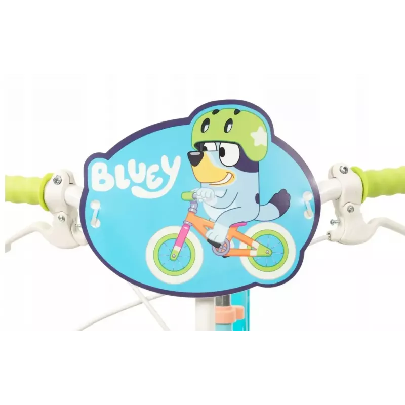Kinderfahrrad Toimsa Bluey 12 Zoll — 12-Zoll-Rad, blau und limette, Vorder- und Hinterradbremse, Stützräder