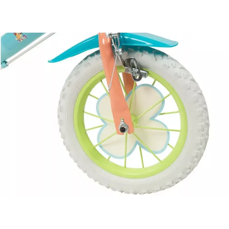 Kinderfahrrad Toimsa Bluey 12 Zoll — 12-Zoll-Rad, blau und limette, Vorder- und Hinterradbremse, Stützräder