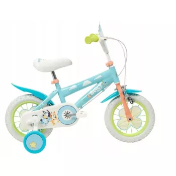 Kinderfahrrad Toimsa Bluey 12 Zoll — 12-Zoll-Rad, blau und limette, Vorder- und Hinterradbremse, Stützräder