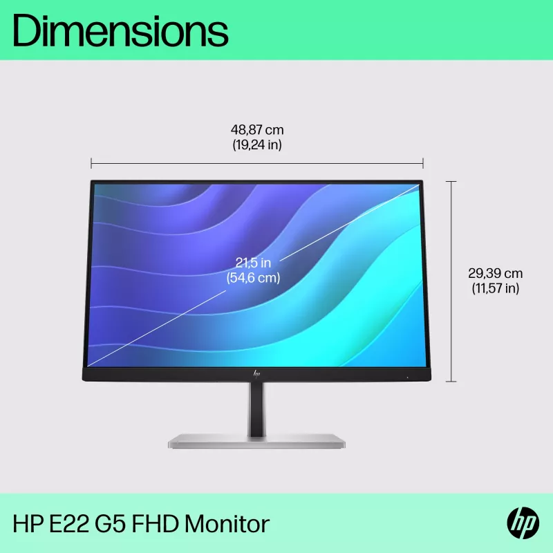 HP E-Series E22 G5 FHD Monitor, 54,6 cm (21,5 Zoll), 1920 x 1080 Pixel, Full HD, LCD, 5 ms, Schwarz, Silber