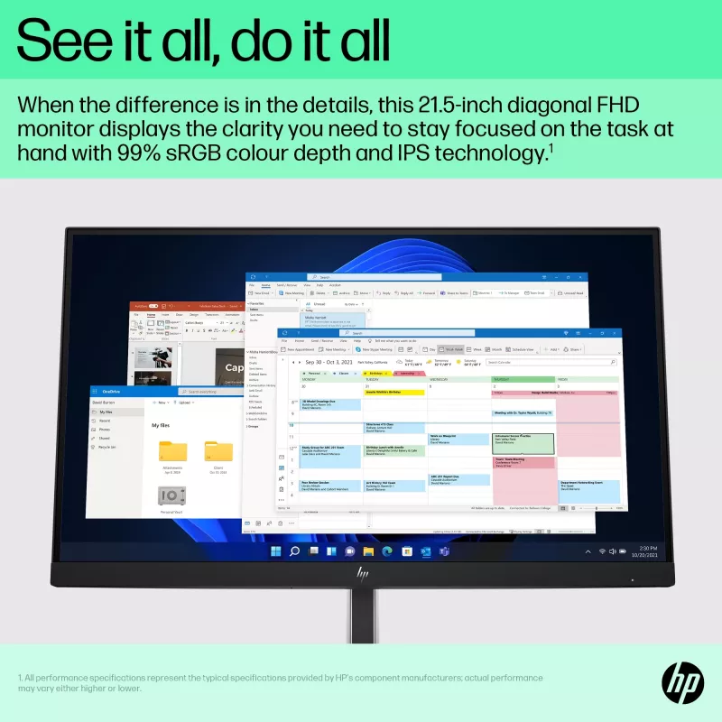 HP E-Series E22 G5 FHD Monitor, 54,6 cm (21,5 Zoll), 1920 x 1080 Pixel, Full HD, LCD, 5 ms, Schwarz, Silber