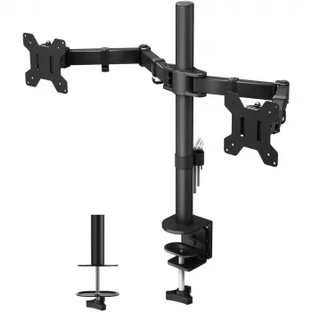 Monitorhalterung TECHLY ICA-LCD-382-D für 2 Displays, Tischklemme, bis 27 Zoll, 20 kg, VESA 75x75–100x100, schwarz