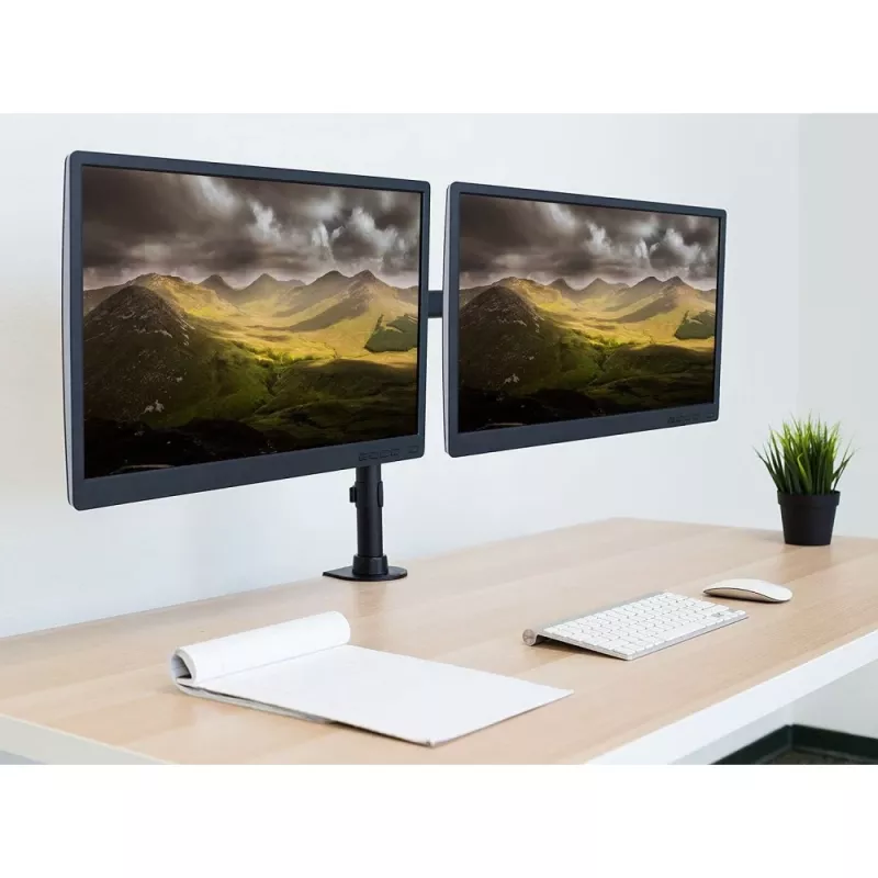 Monitorhalterung TECHLY ICA-LCD-382-D für 2 Displays, Tischklemme, bis 27 Zoll, 20 kg, VESA 75x75–100x100, schwarz