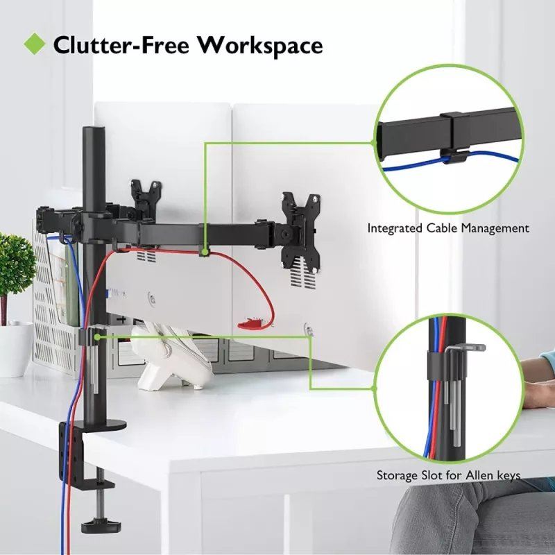 Monitorhalterung TECHLY ICA-LCD-382-D für 2 Displays, Tischklemme, bis 27 Zoll, 20 kg, VESA 75x75–100x100, schwarz