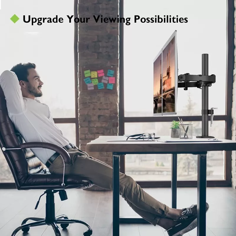 Monitorhalterung TECHLY ICA-LCD-382-D für 2 Displays, Tischklemme, bis 27 Zoll, 20 kg, VESA 75x75–100x100, schwarz
