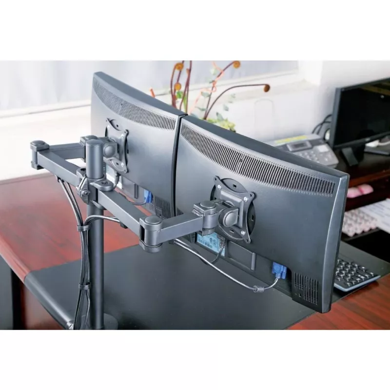 Monitorhalterung TECHLY ICA-LCD-382-D für 2 Displays, Tischklemme, bis 27 Zoll, 20 kg, VESA 75x75–100x100, schwarz