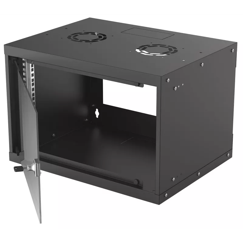 Wandmontierter Netzwerkschrank INTELLINET 714143 — 6U 19 Zoll, 540×400×353 mm, verzinkter Stahl, Glasfront, IP20, max. 50 kg