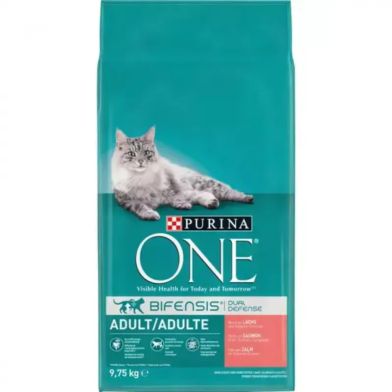 Trockenfutter für Katzen Purina Nestlé PURINA One 12430964, ausgewachsene Katzen, Lachs, 9,75 kg, Protein 34%, Fett 14%