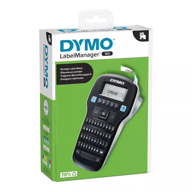 DYMO LabelManager 160 Etikettendrucker | Handheld-Etikettendrucker mit QWERTZ-Tastatur | Inklusive schwarzem & weißem D1-Etikettenband (12 mm) | Für Zuhause & Büro