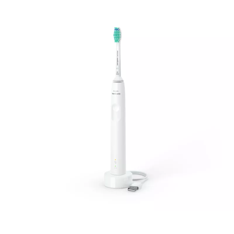 Philips 3100 series HX3671/13 Schallzahnbürste – Schalltechnologie, 31.000 Bewegungen/Min., Drucksensor, Li-Ion, eingebauter Akku, 1 Bürstenkopf, Weiß