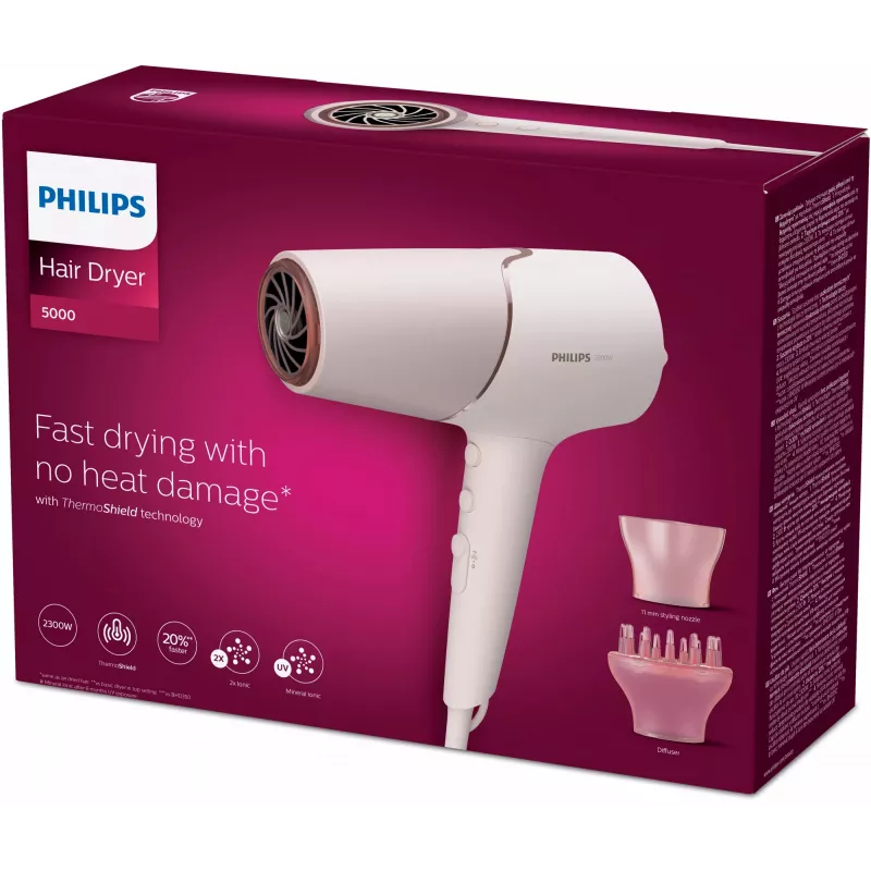 Haartrockner Philips BHD530/00 2300 W, 6 Geschwindigkeits-/6 Hitzeeinstellungen, ionisch, Cool Shot, Diffusor & Konzentrator, pink
