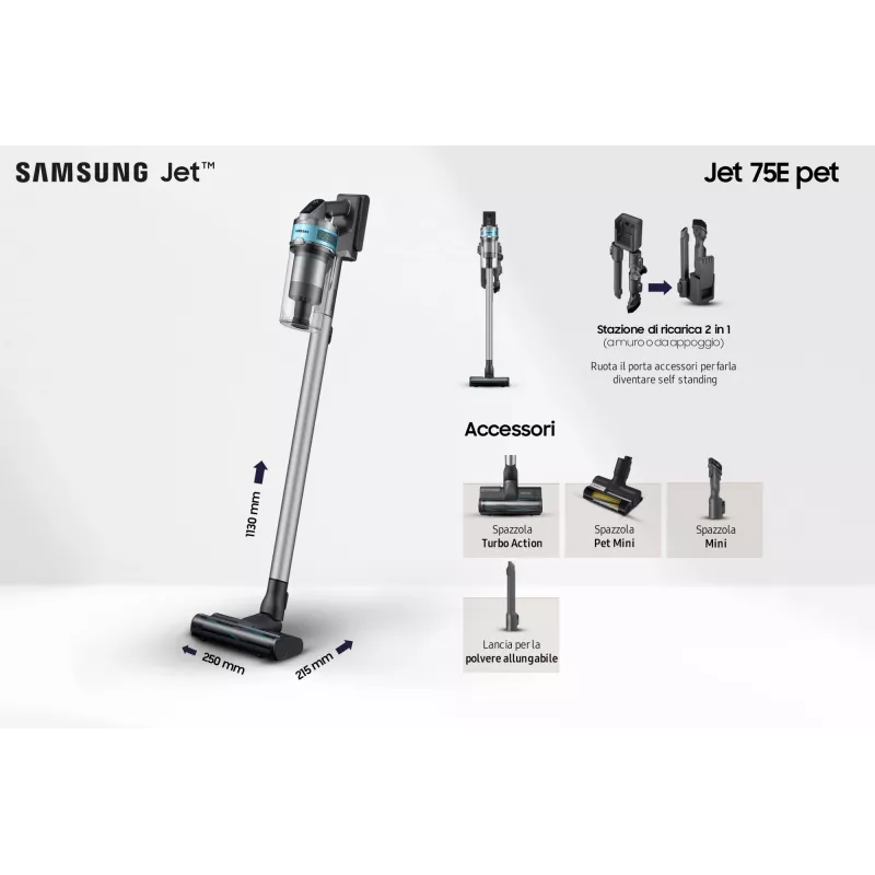 Samsung VS20B75AGR1 2-in-1 stick vacuum Batterie Dry Bagless 550 W Schwarz, Mint colour