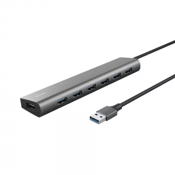 Trust Halyx 24967 USB-Hub mit 7 Ports, USB 3.2 Gen 1, Type-A, 5000 Mbit/s, silber