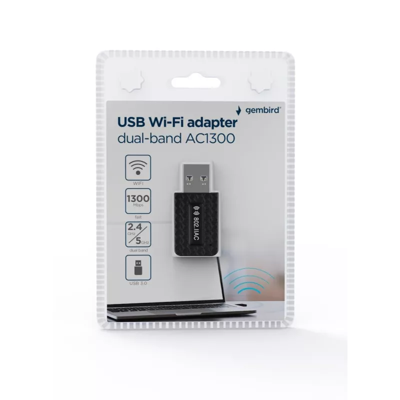 WLAN USB Adapter GEMBIRD AC1300 Dual-Band Wi-Fi 5 (RTL8812BU) 867 Mbit/s USB 3.0 Interne Antenne Schwarz