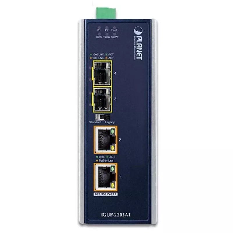 PLANET Industrieller Medienkonverter 2x100/1000X SFP auf 2x10/100/1000T 802.3bt PoE++