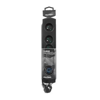 Überspannungsschutz QOLTEC 50104 — 4 AC-Steckdosen, 230 V, 1,5 m Kabel, Schwarz