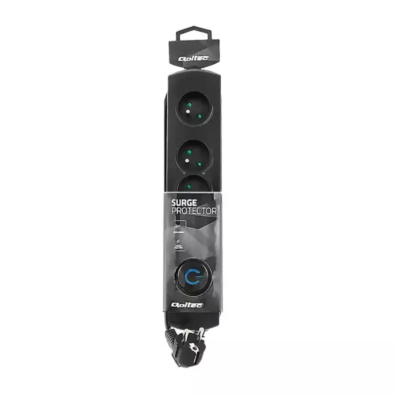 Überspannungsschutz QOLTEC 50104 — 4 AC-Steckdosen, 230 V, 1,5 m Kabel, Schwarz