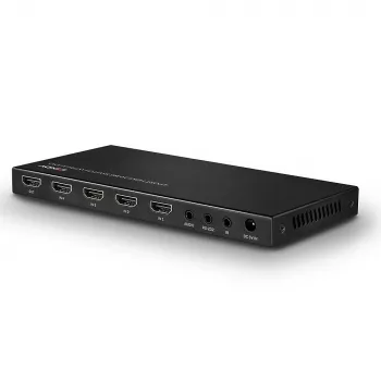 Lindy 4 Port HDMI 18G Switch mit Audio, HDMI, Metall, Schwarz, 18 Gbit/s, 3840 x 2160 Pixel, 5.1 Kanäle