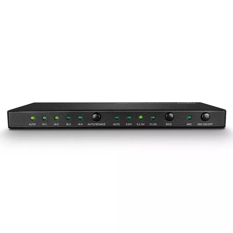 Lindy 4 Port HDMI 18G Switch mit Audio, HDMI, Metall, Schwarz, 18 Gbit/s, 3840 x 2160 Pixel, 5.1 Kanäle