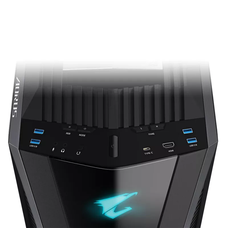 GIGABYTE AORUS C700 GLASS PC-Gehäuse – Full-Tower, unterstützt bis zu E-ATX & 420-mm-Radiatoren, vorinstallierte 5x 120-mm-Lüfter, USB 3.1 Type-C, RGB Fusion