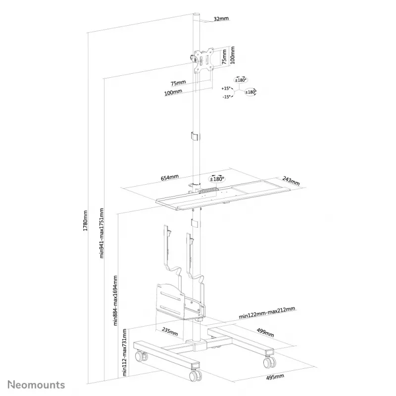 Neomounts FPMA-MOBILE1700 Mobiler Arbeitsplatz 10-32 Zoll