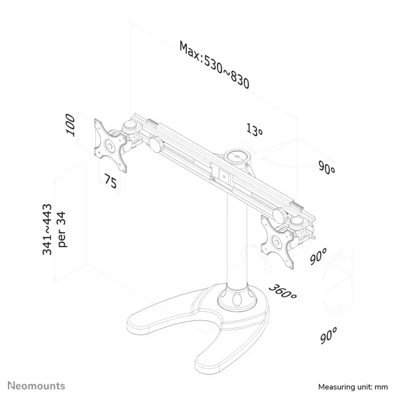 Neomounts FPMA-D700DD Monitorständer 19-30 Zoll, Freistehend/Tischdurchführung, 8 kg, 48,3 cm (19 Zoll), 76,2 cm (30 Zoll), 100 x 100 mm, Schwarz