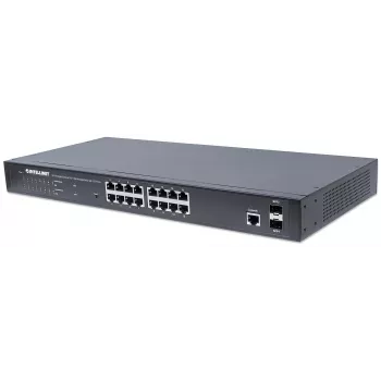 Intellinet 16-Port Gigabit Ethernet PoE+ Web-Managed Switch mit 2 SFP-Ports, IEEE 802.3at/af Power over Ethernet (PoE+/PoE) kompatibel, 374 W, Endspan, 19 Zoll Rackmontage