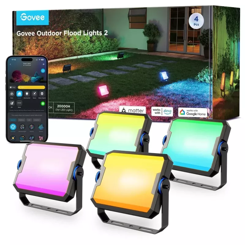 Smarte Gartenbeleuchtung Govee H8057 Wi‑Fi/Bluetooth, schwarz, 148×68,9×72,4 mm, 11 kWh/1000h