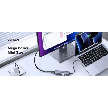 UGREEN Laptop-Dock 15596 USB 3.2 Gen 1 Type-A + Type-C, 3× USB-A, 1× USB-C PD 100W, 1× HDMI 2.0, Aluminium